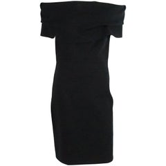 Oscar de la Renta Black Wool Blend Dress with Large Collar - 10 4
