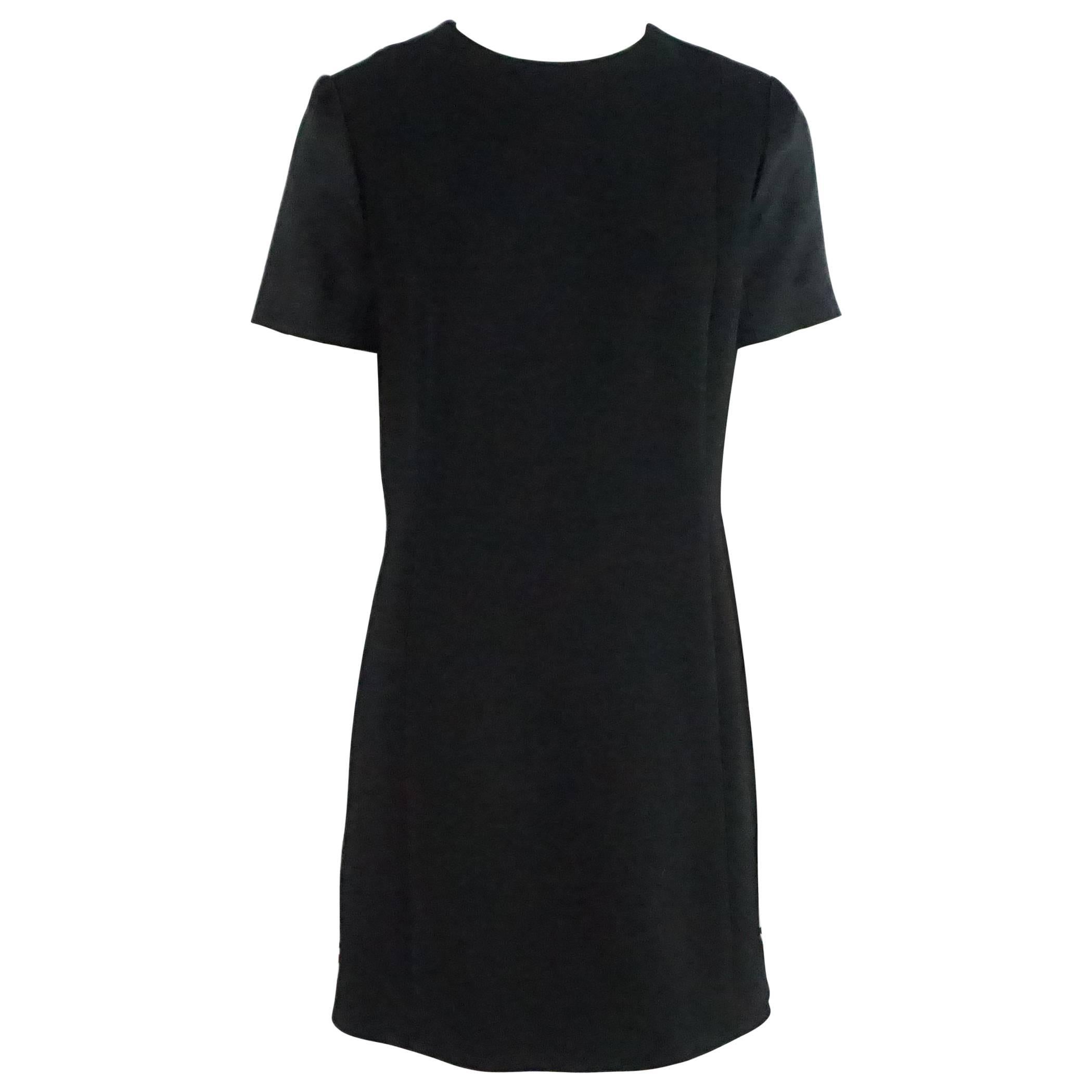 Celine Black Wool and Satin Shift Dress - 42