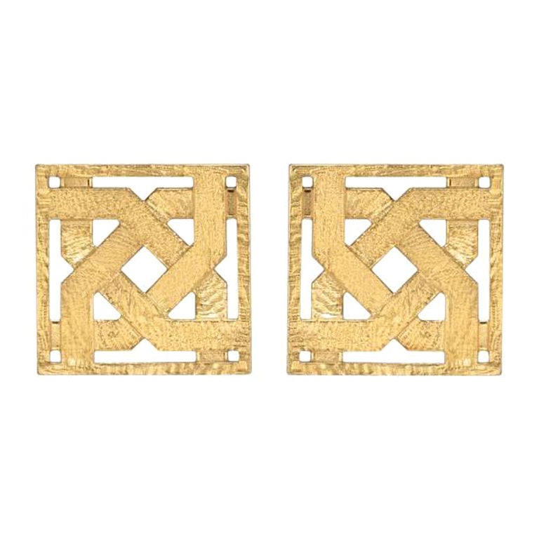 Tatev Earrings are handcrafted from 24ct gold plated bronze For Sale