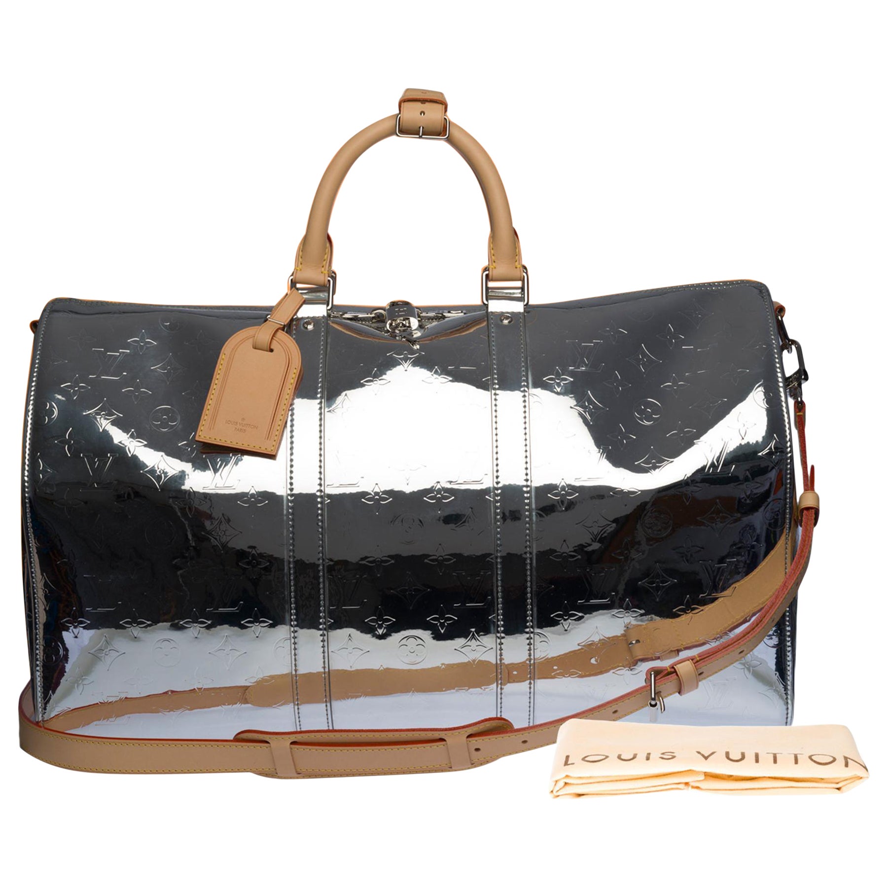 NEW-FW 2022 Virgil Abloh- Louis Vuitton keepall 50 strap Travel bag Mirror Mono  For Sale