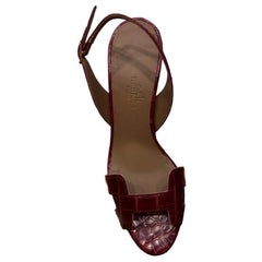 1990S HERMES Rouge Aligator Peep Toe Sandle Shoes Dead Stock