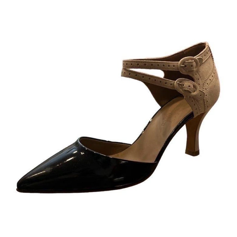 1990er HERMES Schwarze & Cremefarbene High Heel-Schuhe aus Leder mit extraem Ausschnitt Dead S