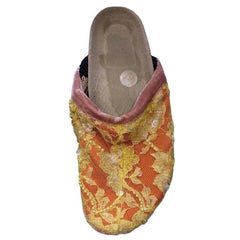 Vintage 1990S VOYAGE Orange & Yellow Silk Lace Slip On Shoes