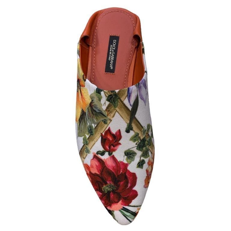2000S DOLCE & GABBANA White Floral Print Slip On Shoes Dead Stock For Sale