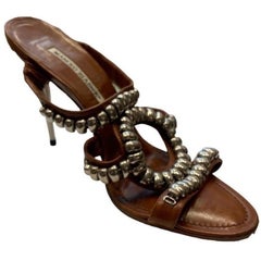 Used 1990S MANOLO BLAHNIK Brown Leather Studded Shoes