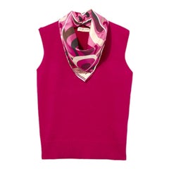 NEW Emilio Pucci Pink Sweater Top with Silk Twill Scarf Detail  M
