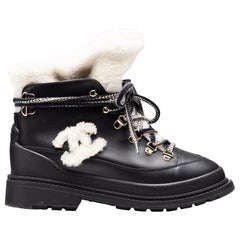 Chanel Women's CC Winter Snow Boots Black Leather 36