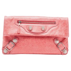 Balenciaga Pink Leather GSH Classic Envelope Clutch