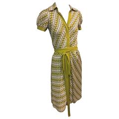 Missoni Olive Chevron Knit Wrap Dress w Cap Sleeves and Belt