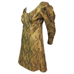 1960s Stella Roma Brocade Mini Dress w Fitted Button Sleeve and Leg O'Mutton