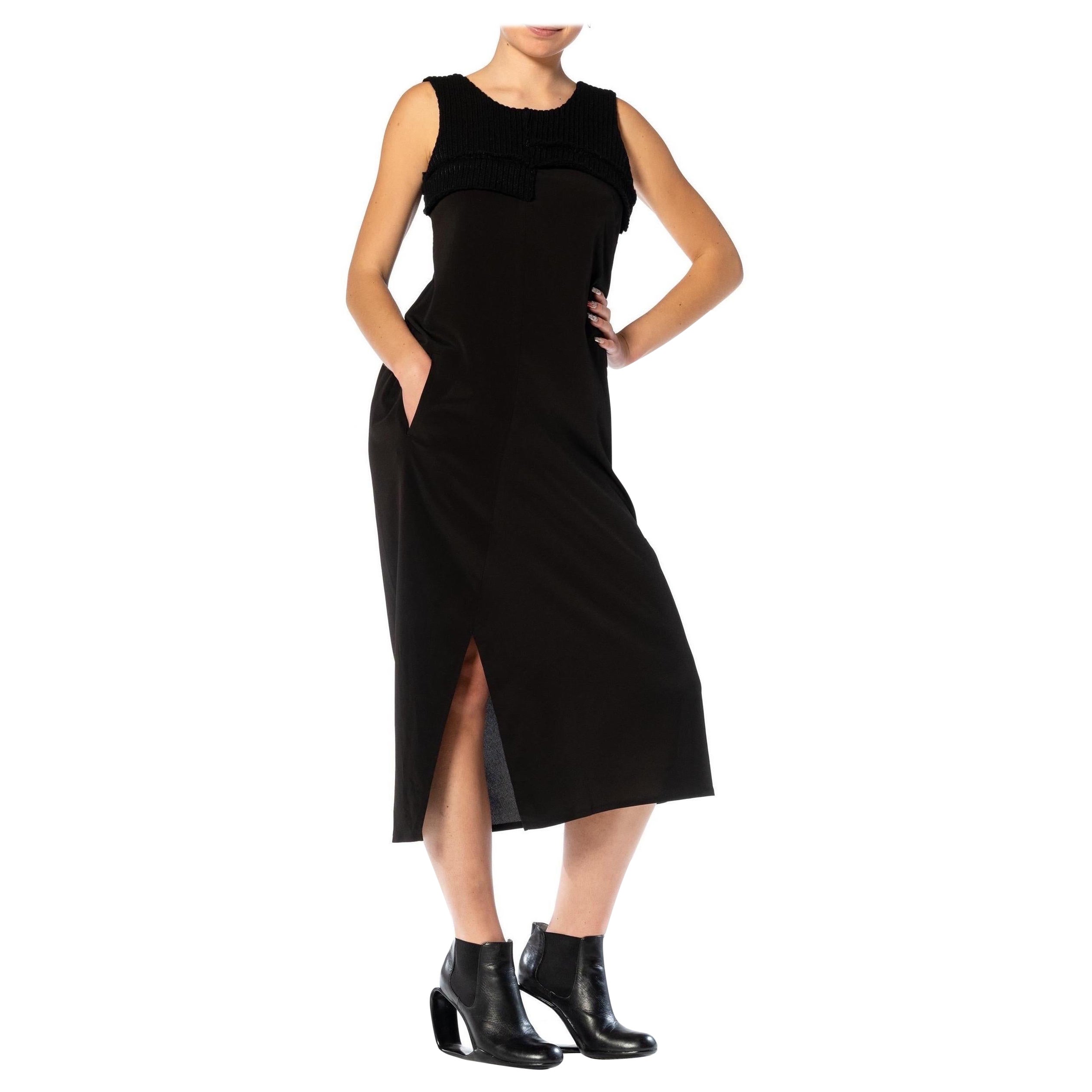 1990S MICHIKO Y'S Schwarzes Kleid aus Wolle und Viskose mit gestricktem Mieder im Angebot