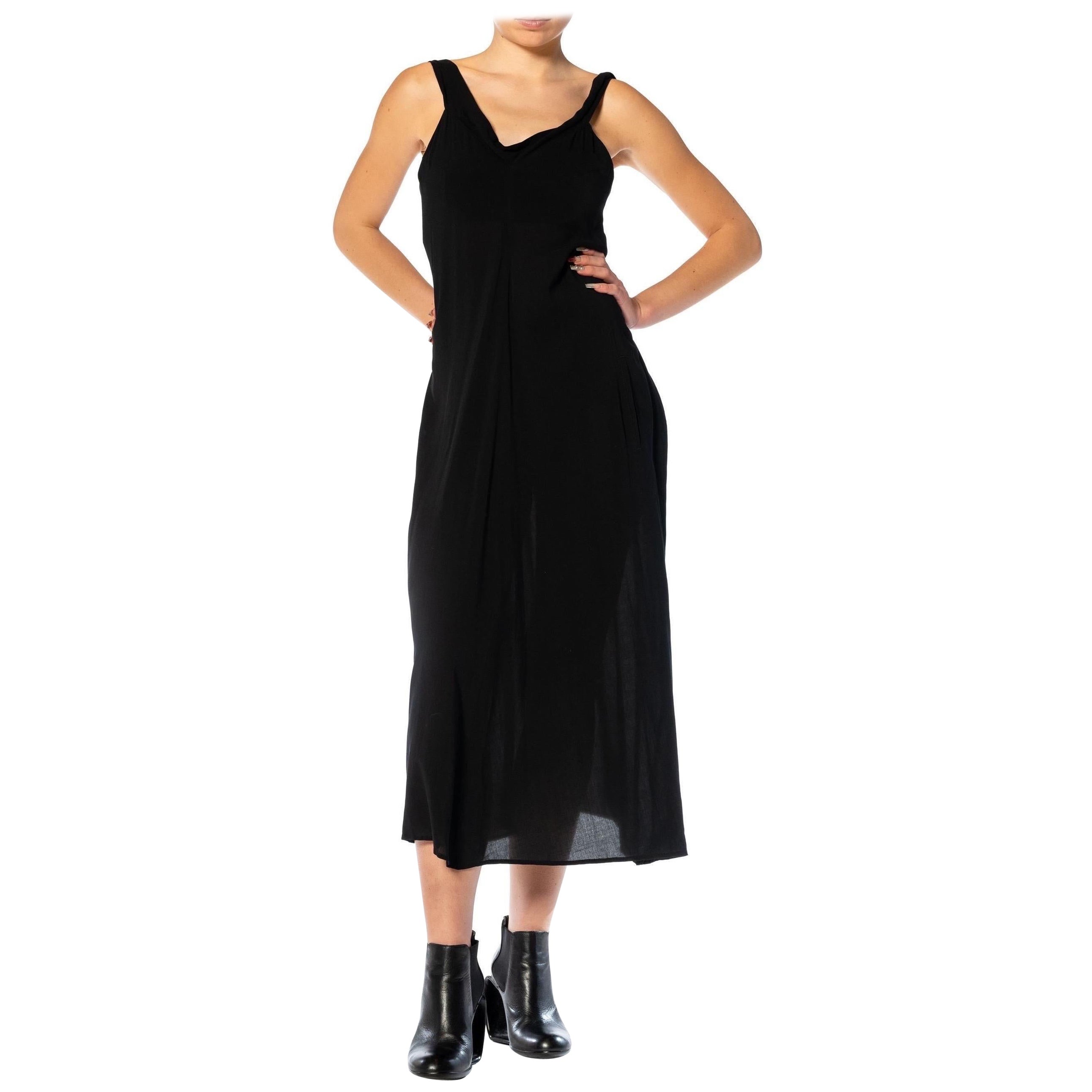 1990S Y’S YOHJI YAMAMOTO Black Wool Cowl Front Dress With Extended Flutter Pane For Sale