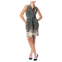 Retro 1990S JEAN PAUL GAULTIER Seafoam Green & Gray Wool Paisley Sleeveless Dress Wit