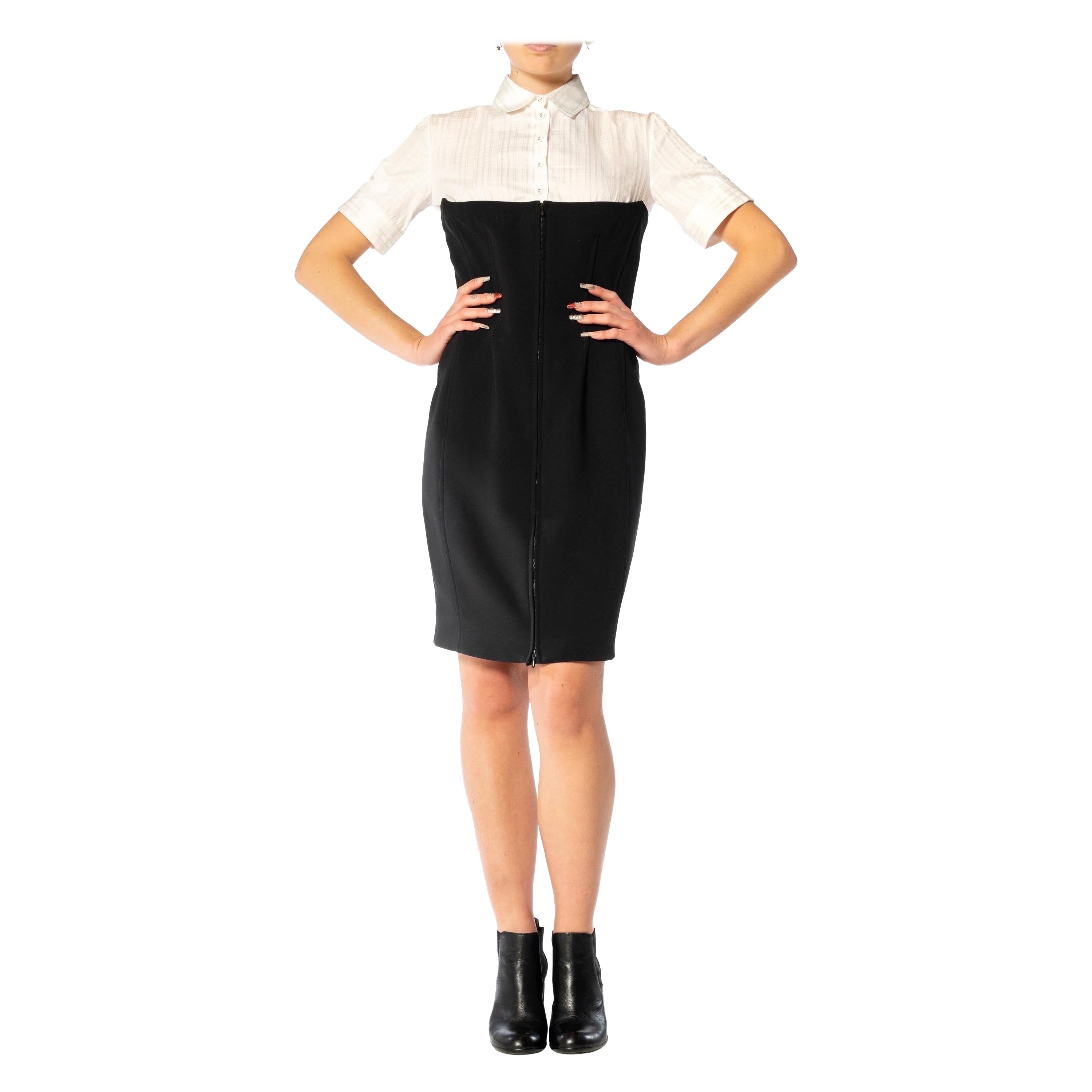 1990S JEAN PAUL GAULTIER Black & White Stretch Body-Con Dress With Detachable S For Sale