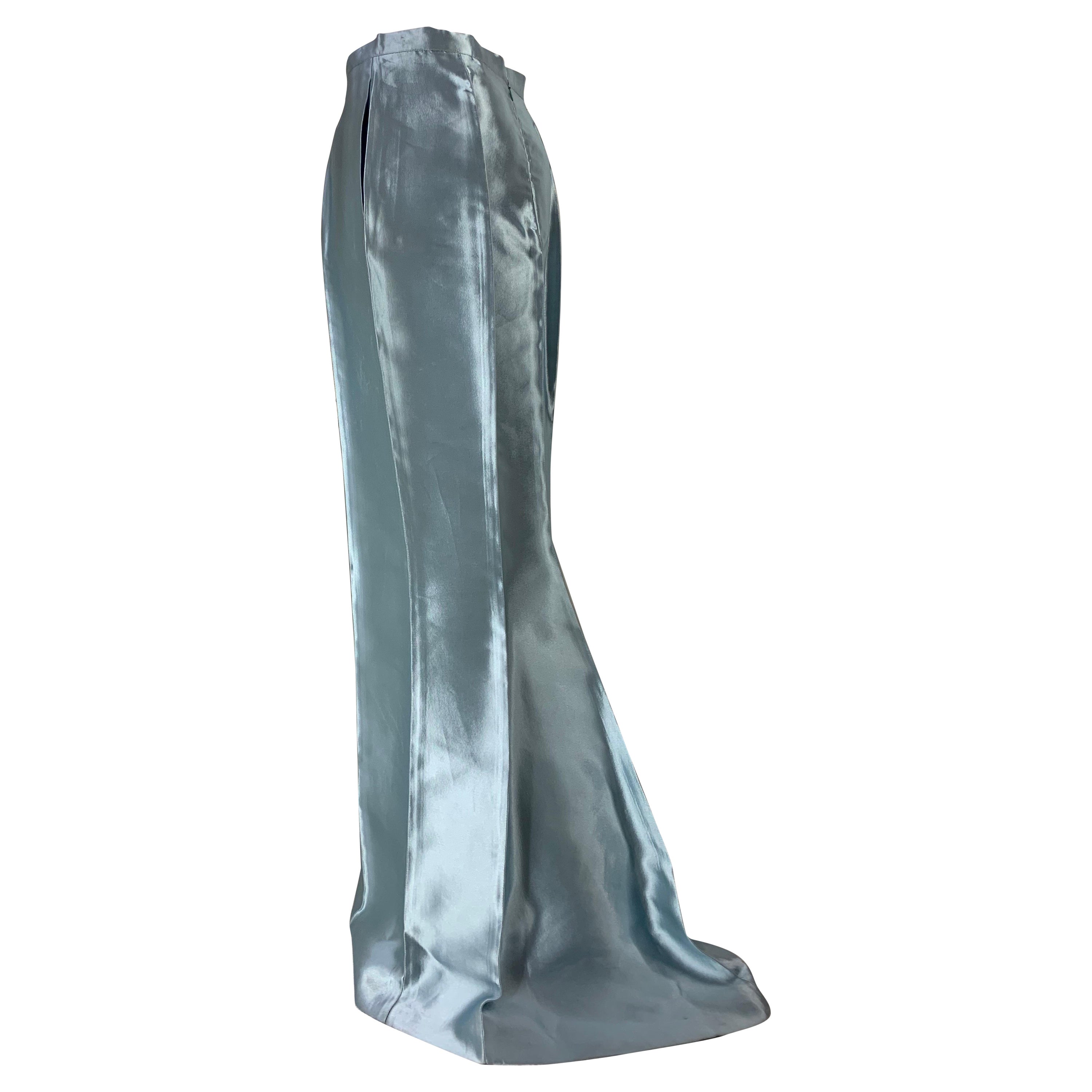 1990s Gianfranco Ferre Ice Blue Shark Skin Fishtail Full Length Skirt