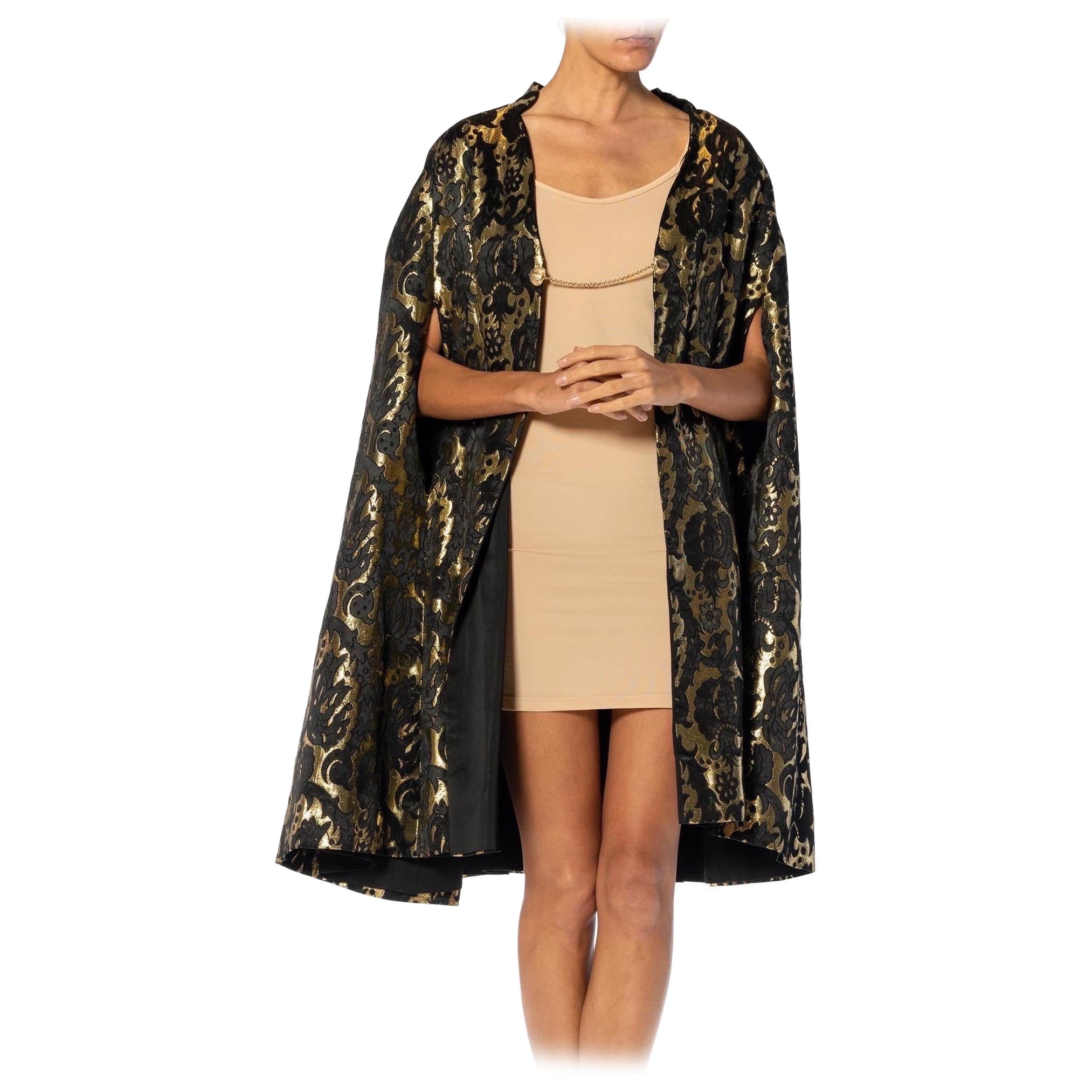 1950S Black & Gold Rayon/Lurex Damask Reversible Cape For Sale