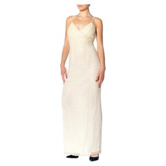 Used 1980S Cream Silk Chiffon Pearl Beaded Gown