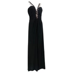 1980s Bob Mackie Black Jersey Gown w Structured Corset & Beaded Straps