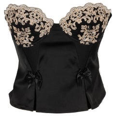 Retro Nina Ricci Black Bustier Top with Embroidery Decorations 36FR