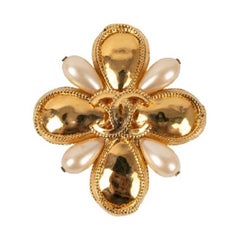 Vintage Chanel Golden Metal Cross Brooch, 1997