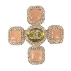 Chanel Champagne Metal Brooch Ornamented with Rhinestones and Resin, 2020