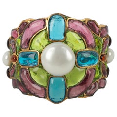 Chanel Multicolored Glass Paste Cuff Bracelet