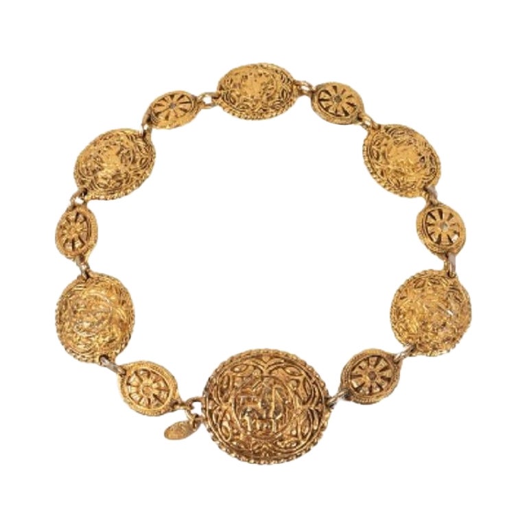 Chanel Golden Short Necklace, 1980s For Sale