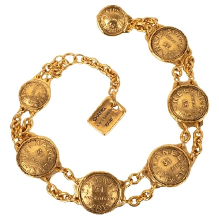 Chanel Short Necklace in Golden Metal with "Rue Cambon" Round Medallions For Sale