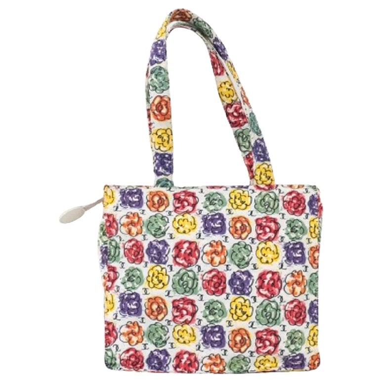 Chanel Canvas Bag Printed with Multicolored Flowers, 1997 / 1999 For Sale
