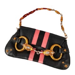 Gucci Silk Satin and Black Leather Bag with Metal and Rhinestones, 2004
