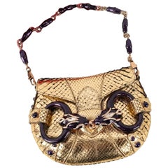 Goldene exotische Gucci-Ledertasche aus Leder mit emailliertem Metall, 2004