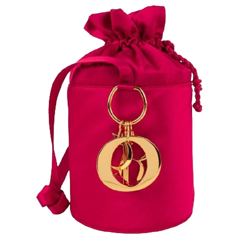 Christian Dior Silk Satin Bucket Bag with Golden Metal Trinkets