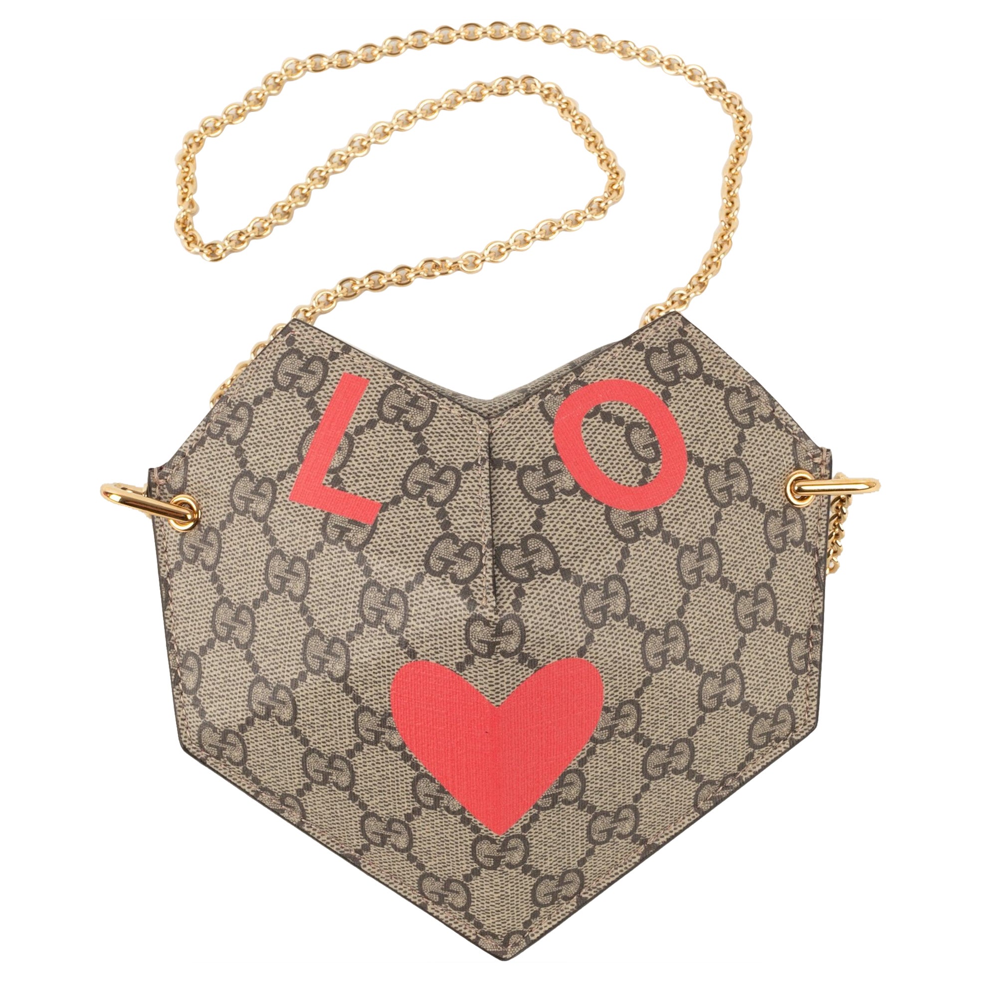 Gucci Valentine's Day Heart Ledertasche mit GG Monogrammen bedruckt im Angebot