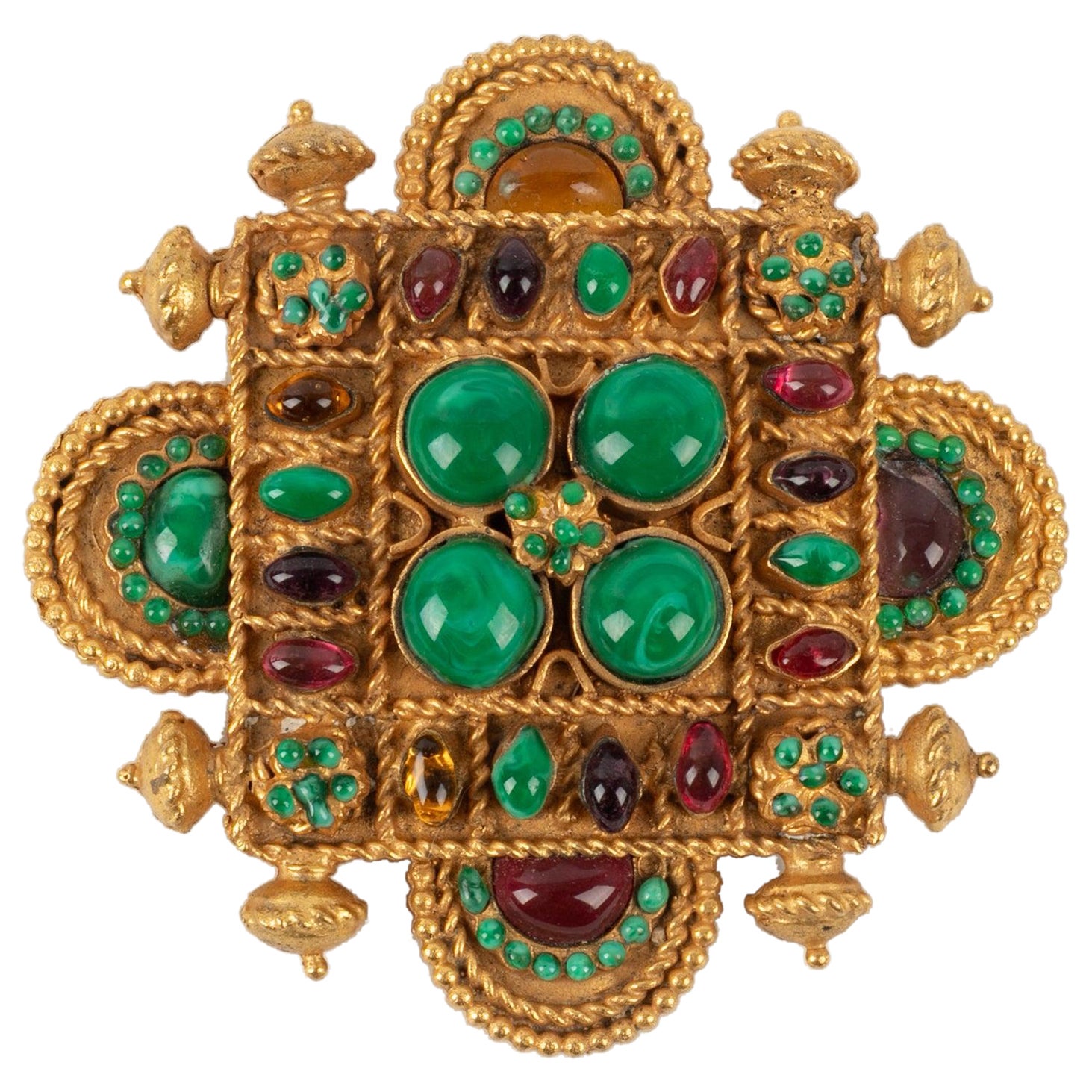 Chanel Byzantine Brooch with Glass Paste For Sale
