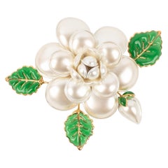 Augustine Golden Metal Pendant Flower Brooch with White Glass Paste