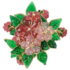 Augustine Golden Metal and Red Glass Paste Pendant Brooch