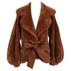 Retro Dior Brown Fur Short Jacket withgolden Metal Brandenburg