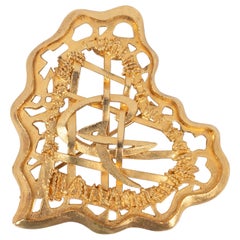 Retro Christian Lacroix Golden Openwork Metal Heart Brooch