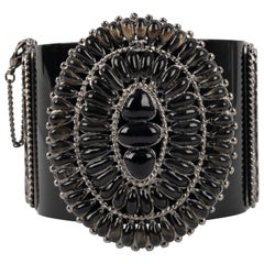 Chanel Cuff Bracelet in Black Bakelite, Silvery Metal, and Resin