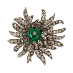 Chanel Silvery Metal Brooch Ornamented with Rhinestones and Glass Paste