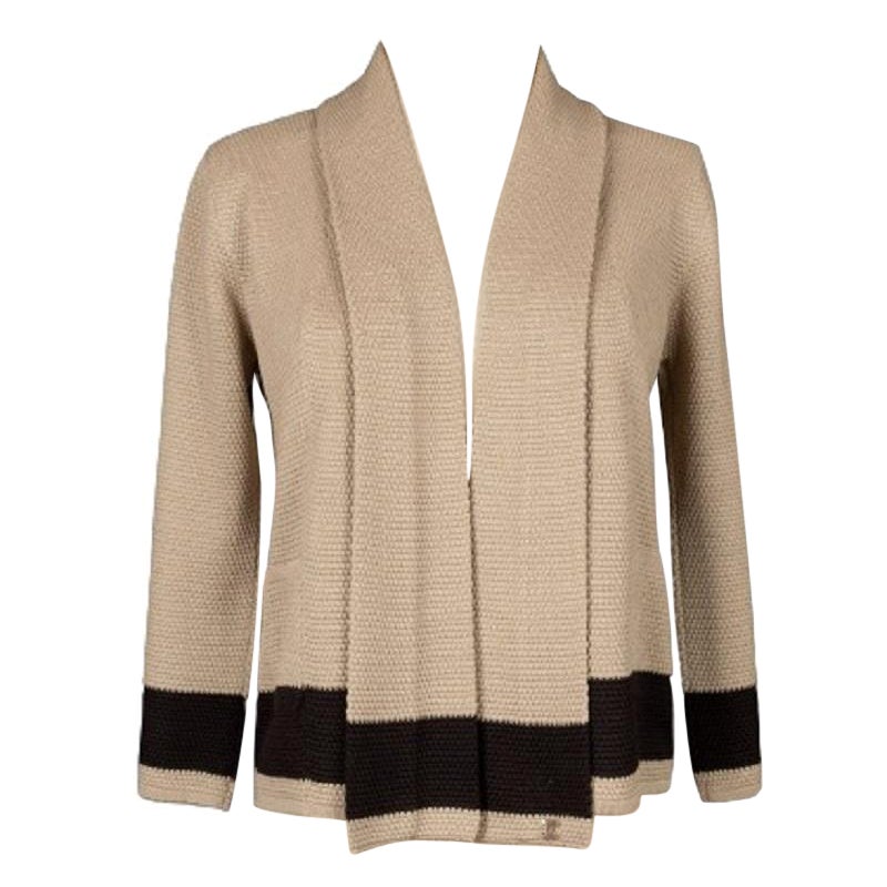 Chanel Beige Silk Jacket Embroidered with Black Strip Spring, 2006 For Sale