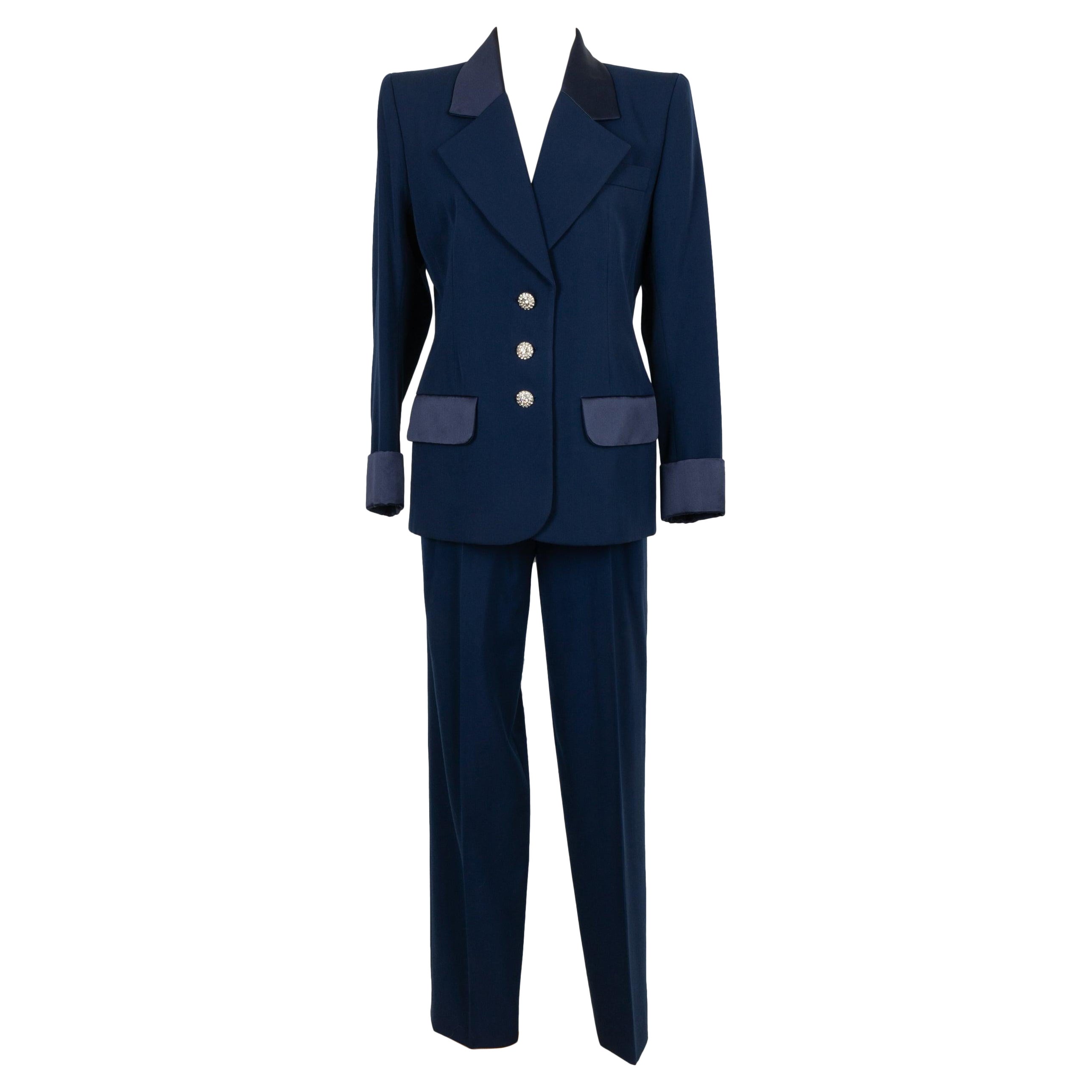 Yves Saint Laurent Blue Wool Pant Suit Haute Couture 36FR/38FR