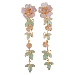 Augustine Golden Metal Earrings with Pale Pink Glass Paste