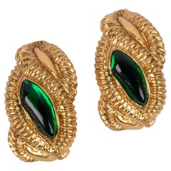 Vintage Scherrer Golden Metal and Green Resin Clip-on Earrings