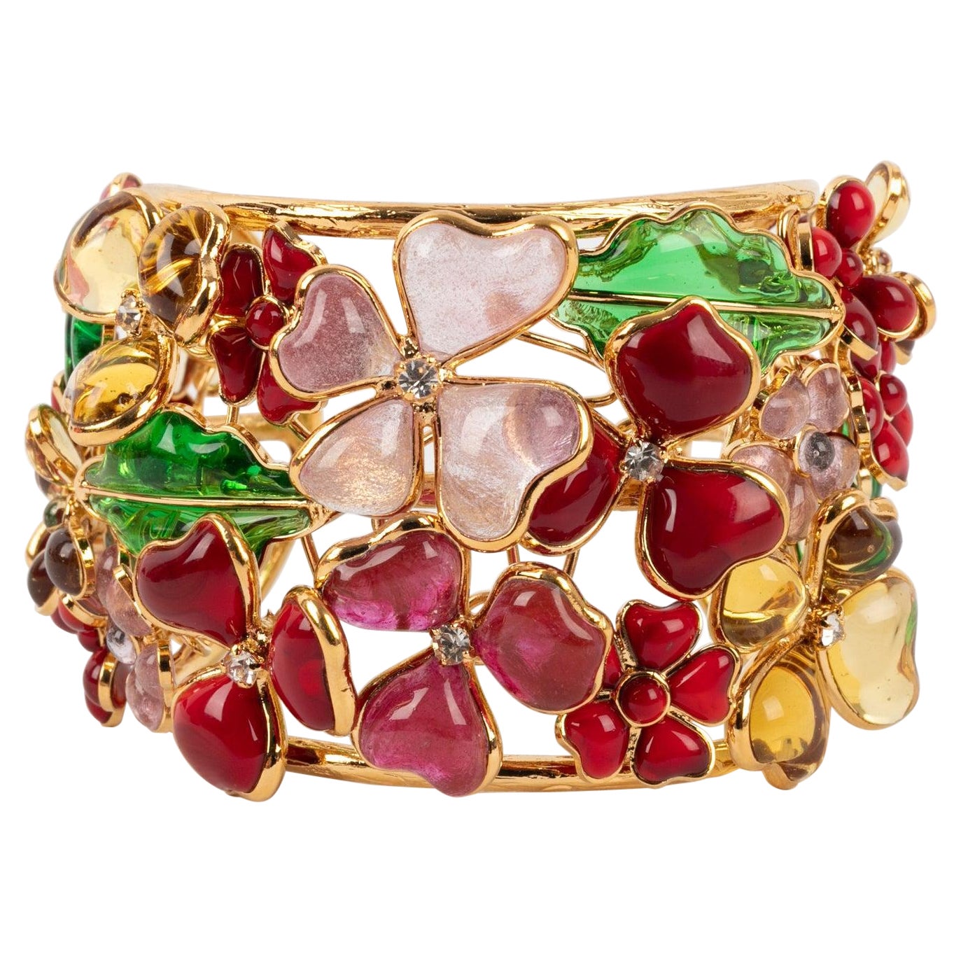 Augustine  Golden Metal and Glass Paste Cuff Bracelet