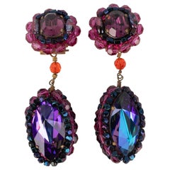 Chanel Pendant Earrings with a Faceted Rhinestone Cabochon by Rousselet