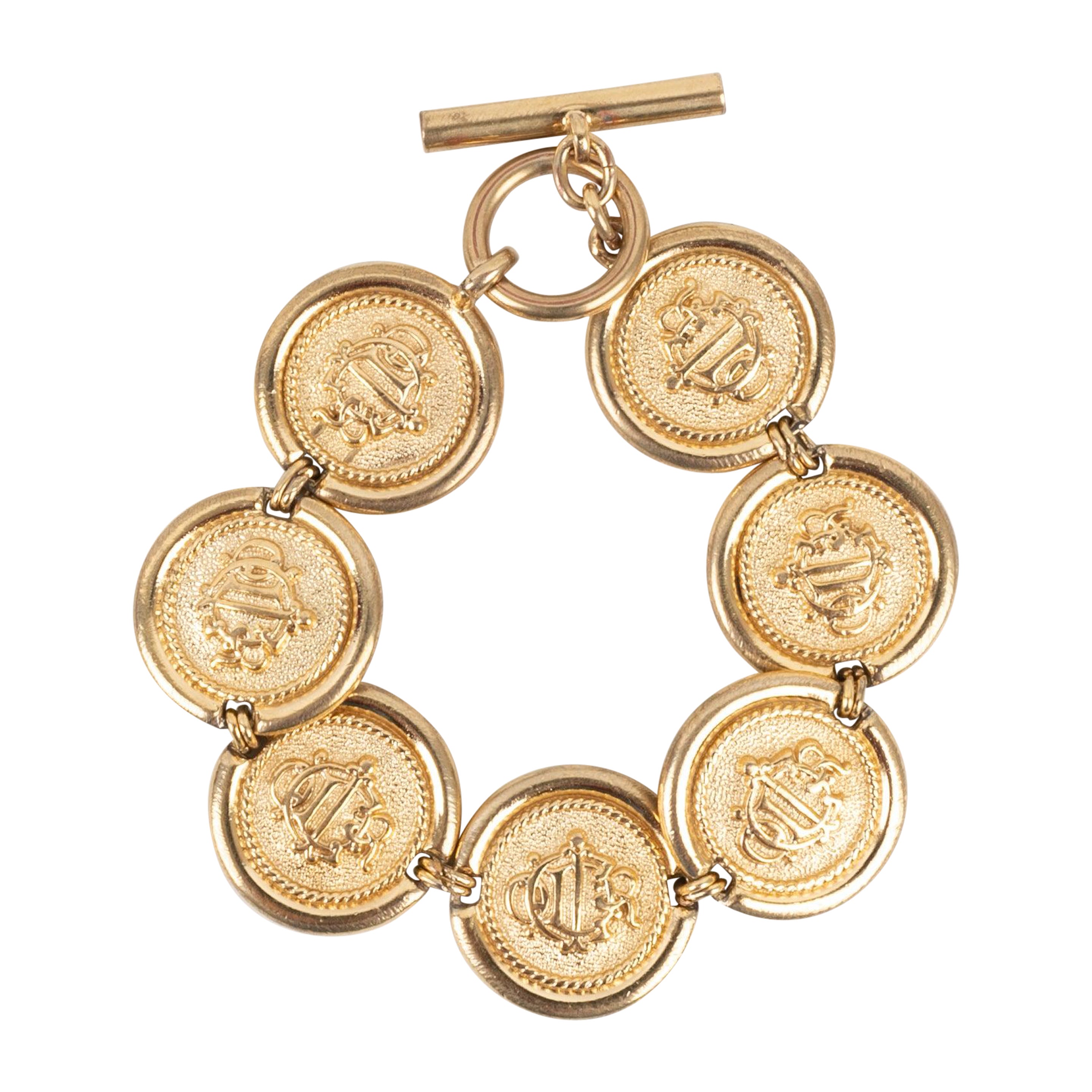 Christian Dior Golden Metal Bracelet Representing Coins For Sale