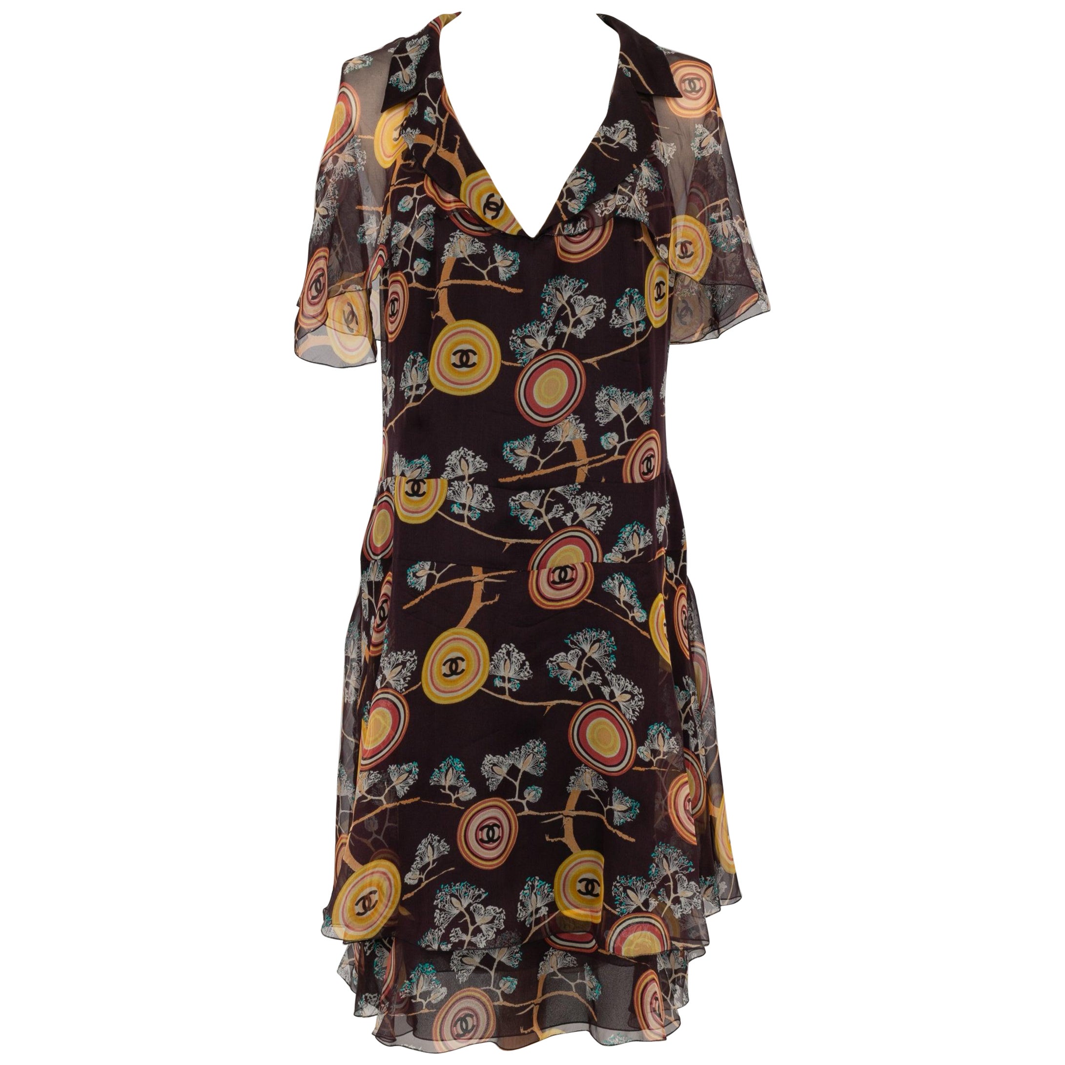 Chanel Colored Patterned Silk Dress Summer, 2001 For Sale