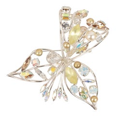 Swarovski Silvery Metal Brooch with Rhinestones