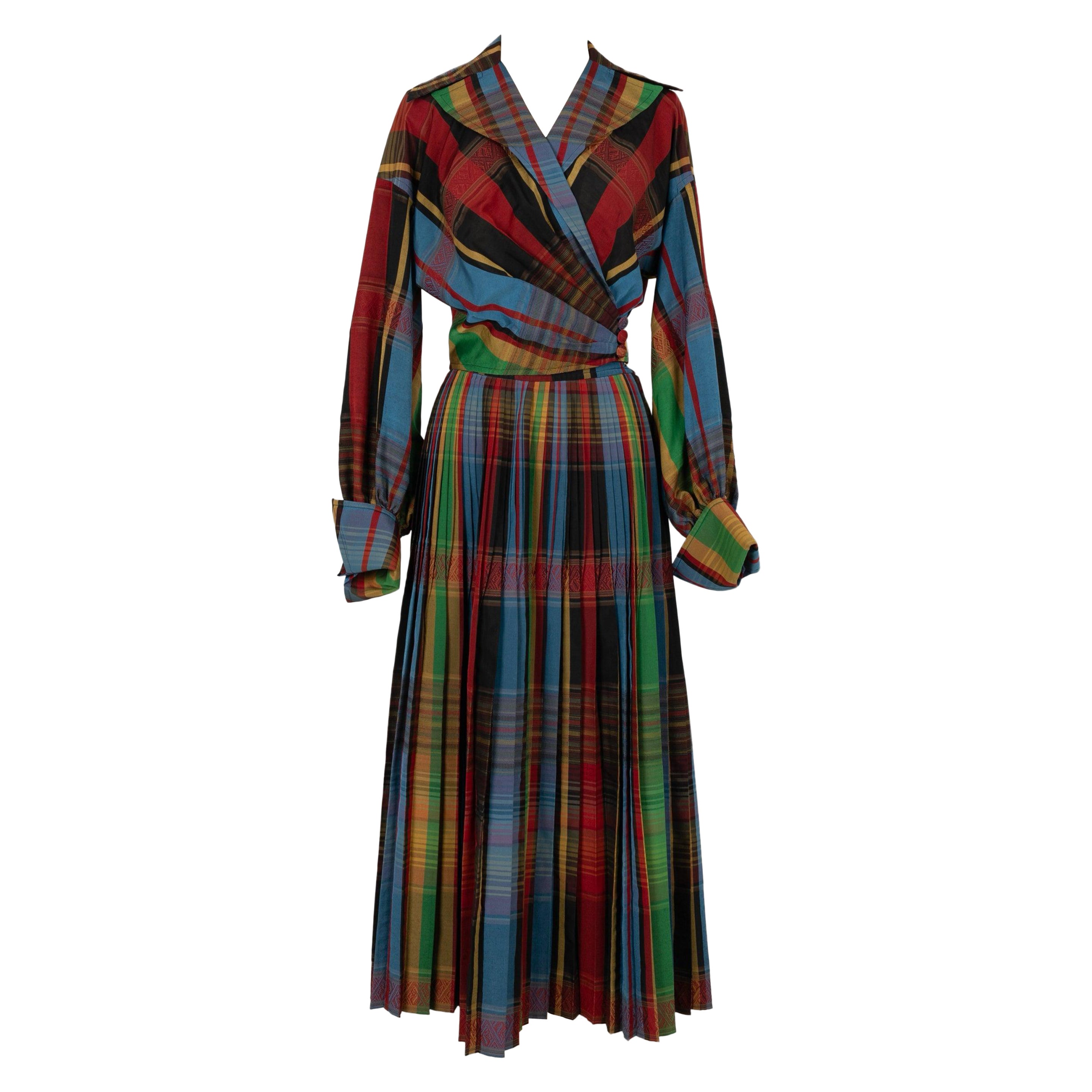 Christian Lacroix Multicolored Silk Set of a Shirt and a Skirt For Sale
